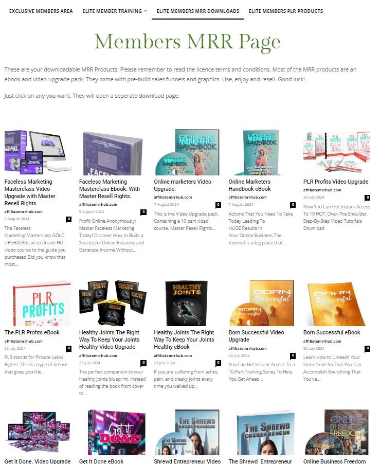 The Hub Members area products